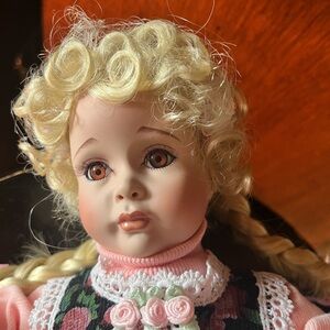 Blonde Porcelain Doll with Pink Dress